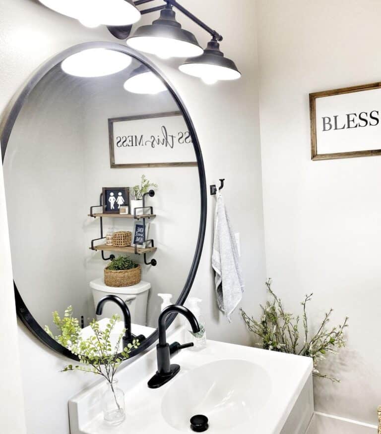 Black Round Bathroom Mirror for Washstand