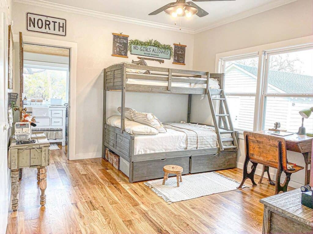 Boy Room with Gray Wood Bunk Beds