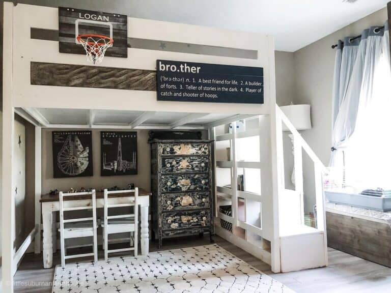 Boy's Bedroom with White Loft Bed