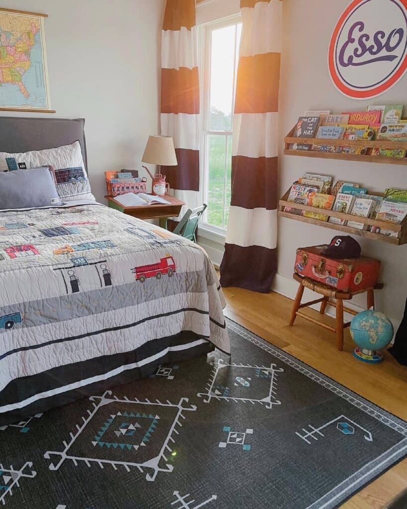 Boy's Room with Truck Print Bedding
