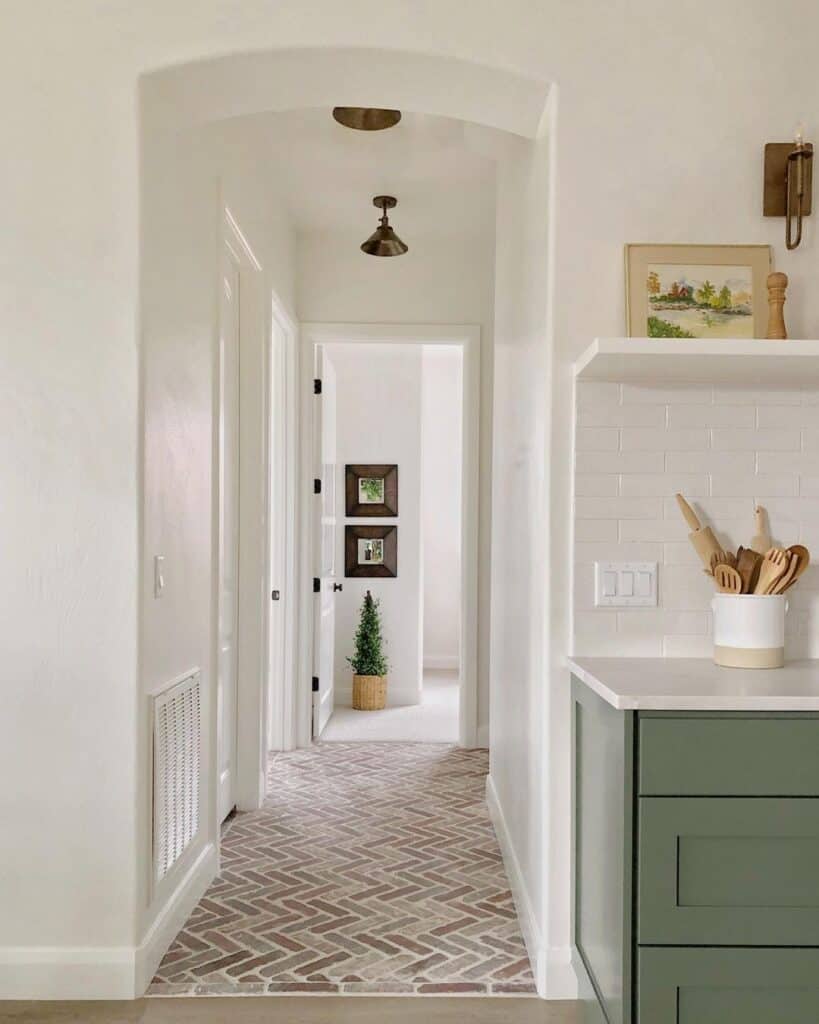 Brick Herringbone Tile Floor for Kitchen Hallway