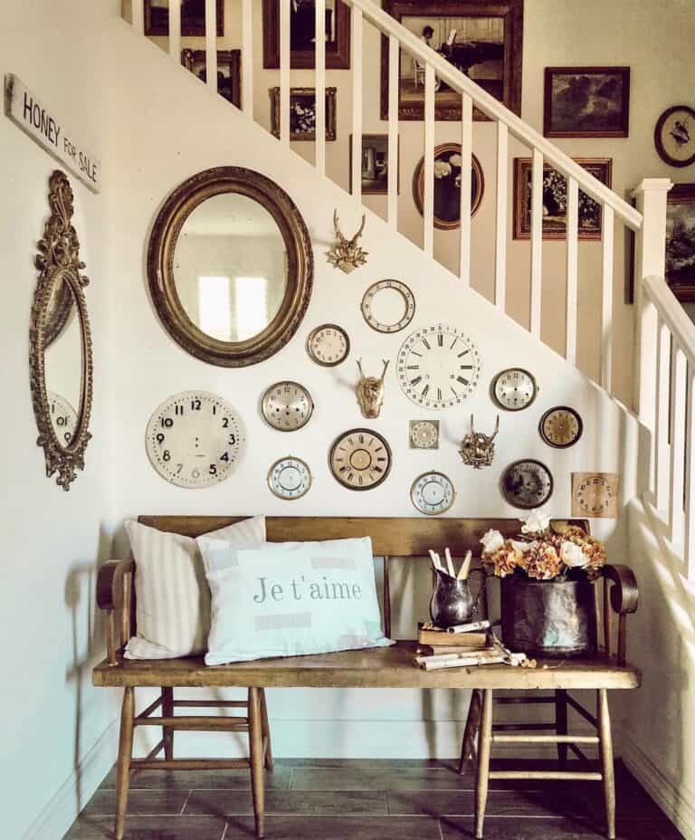 Clock Display on a Staircase Gallery Wall