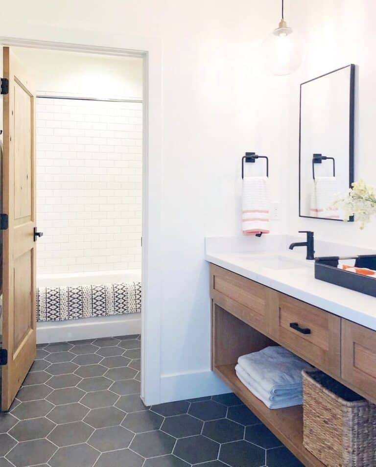 Dark Grey Hexagon Tile Bathroom Floor Soul & Lane