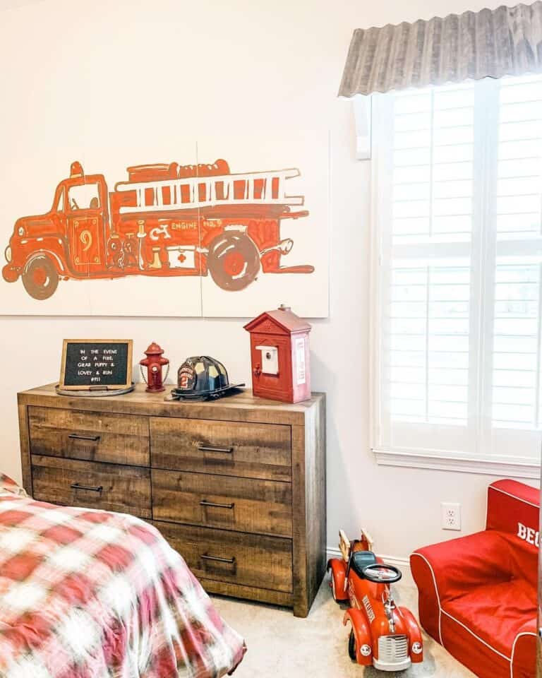 Firetruck Artwork in Boys Room
