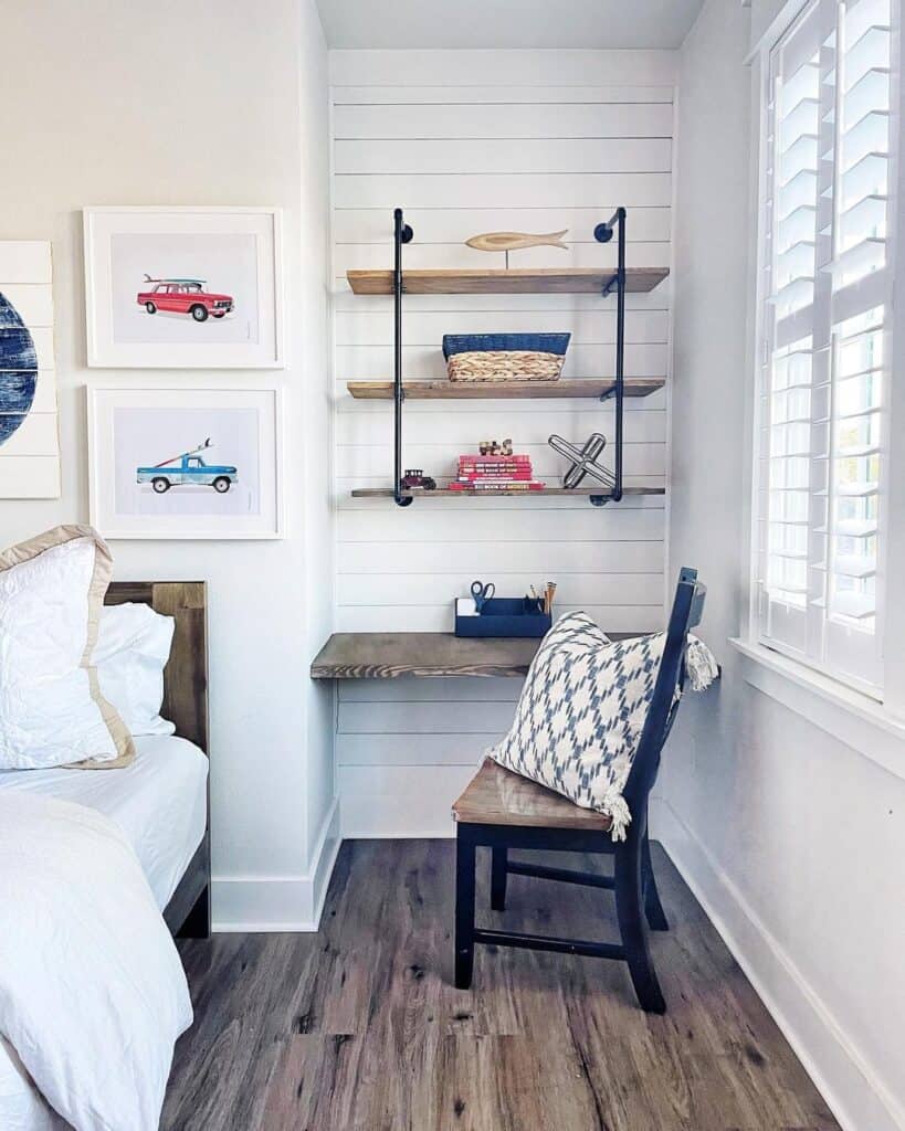 Floating Wooden Desk in Teen Boy Room