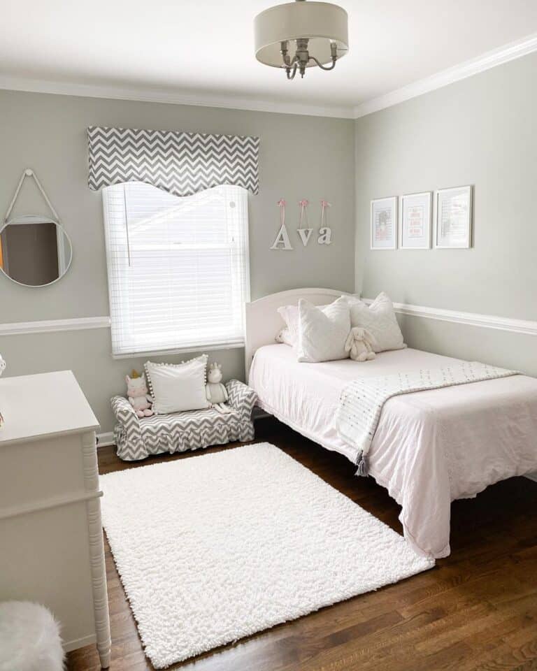 Gray Girls Bedroom with White Rug