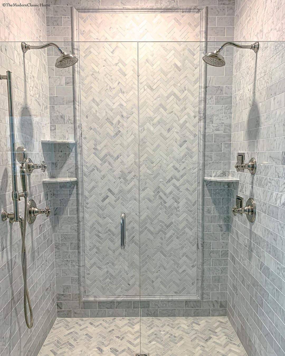 Gray Herringbone Tile Shower Accent Wall Soul & Lane