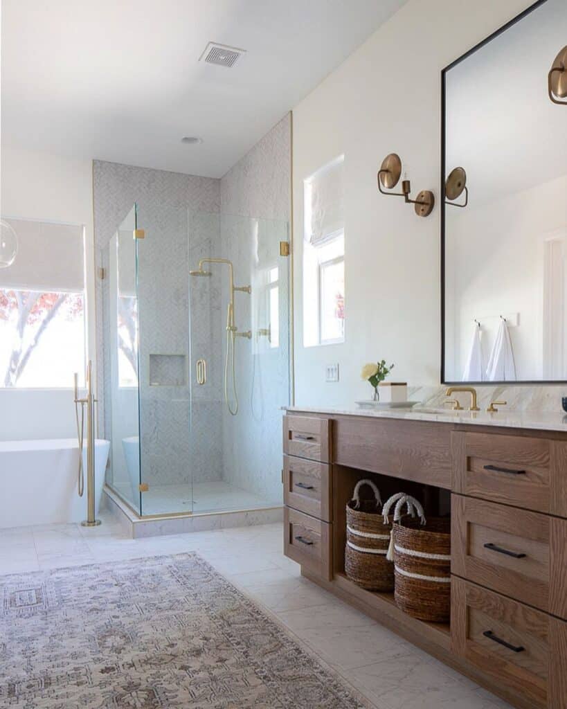 Gray Herringbone Tile Shower Niche