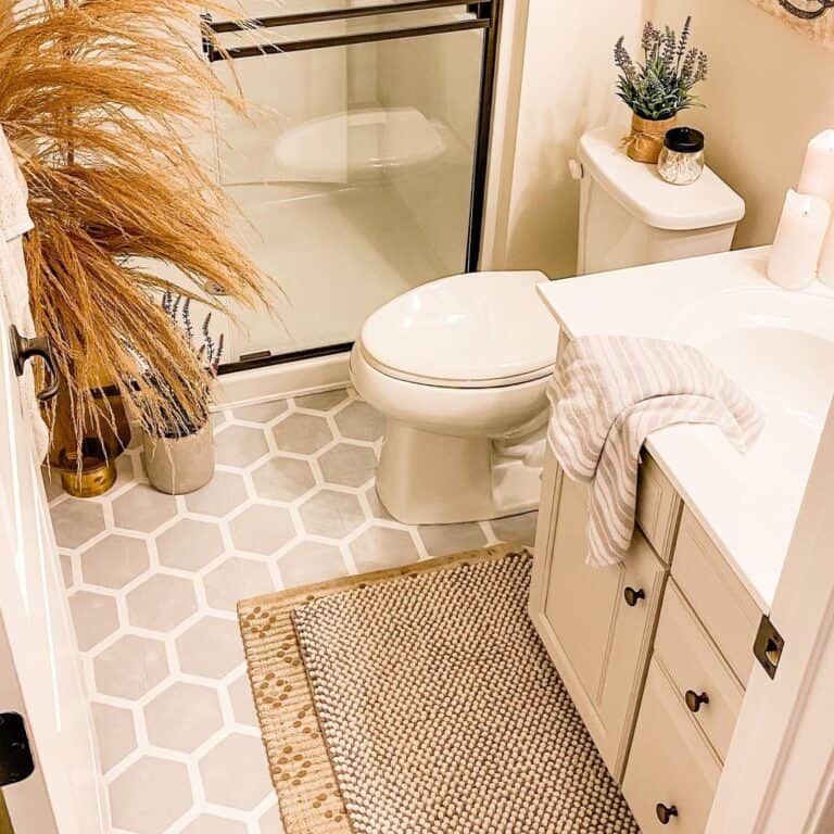 Gray Hexagon Tile Floor with White Grout
