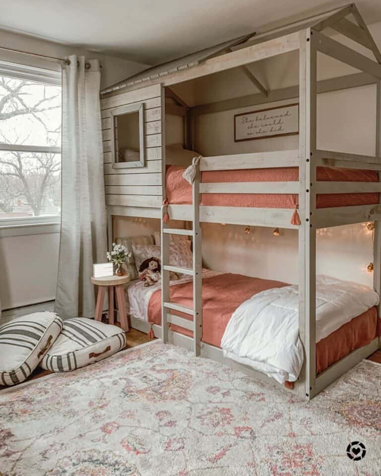 Gray Wood Cabin Bunk Bed for Girls