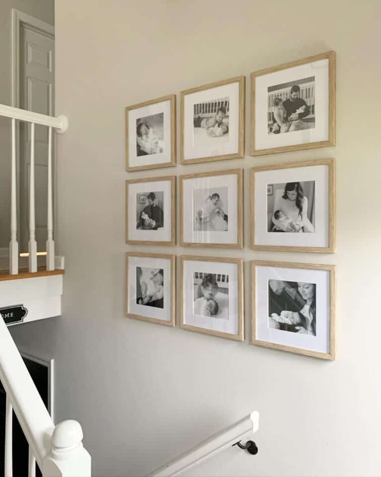 Grid of Family Portraits in a Staircase Gallery Wall