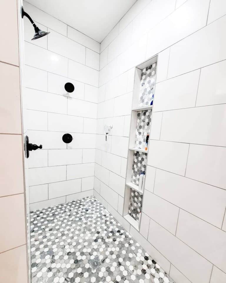 Hexagon Tile Shower Niche and Pan