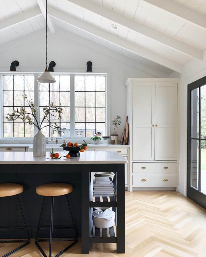 Kitchen Floor with Light Wood Herringbone