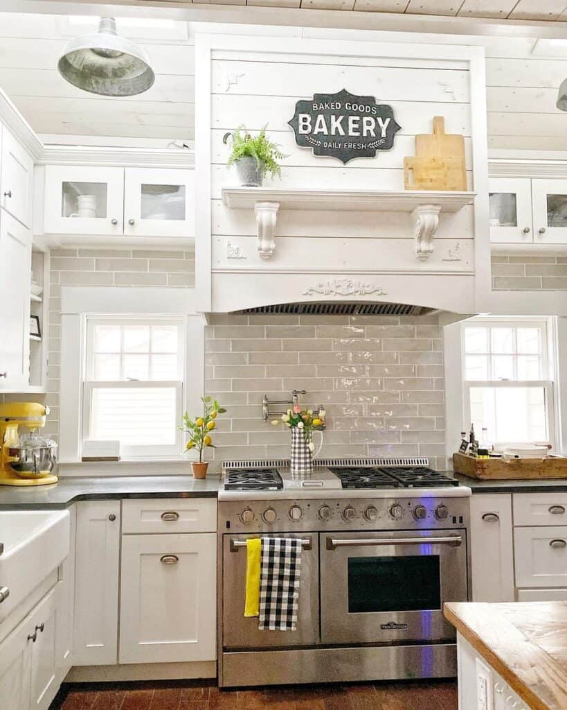 Kitchen with White Shiplap Ceilings