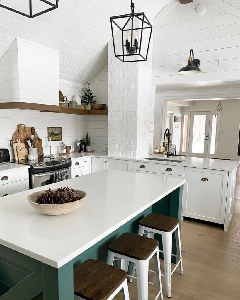 Kitchen with White Shiplap Walls and Ceiling