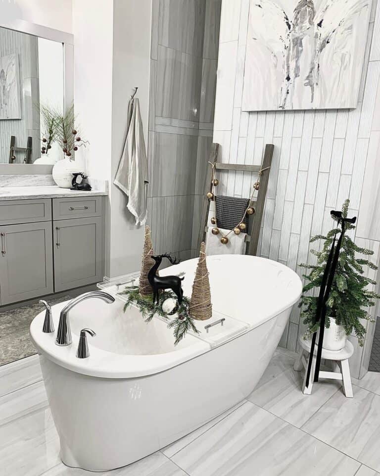 Large Tub In Grey Bathroom