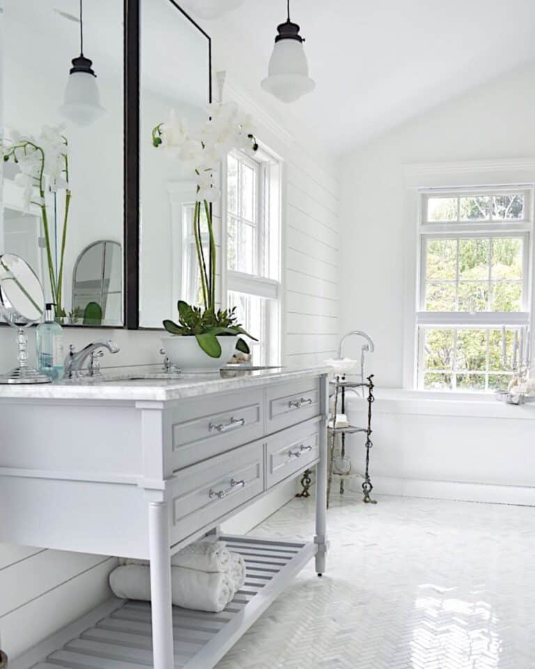 Light Grey Bathroom Cabinet in a Sunny Room