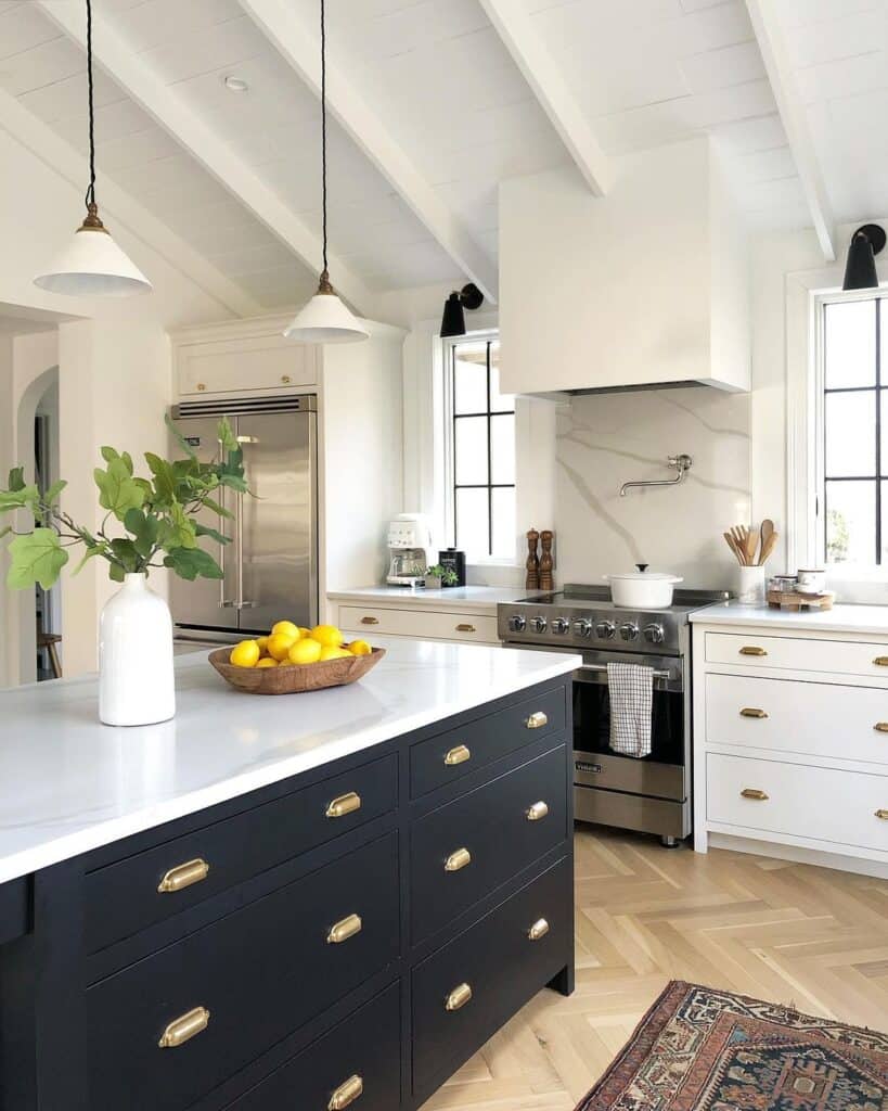 Light Wood Herringbone Kitchen Flooring