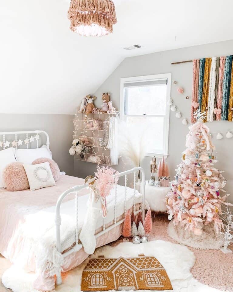 Pink Christmas Tree in Girl Bedroom