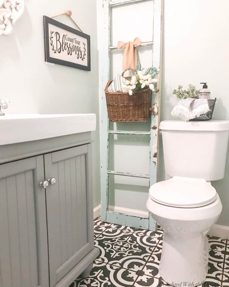 Rustic Ladder in a Farmhouse Bathroom