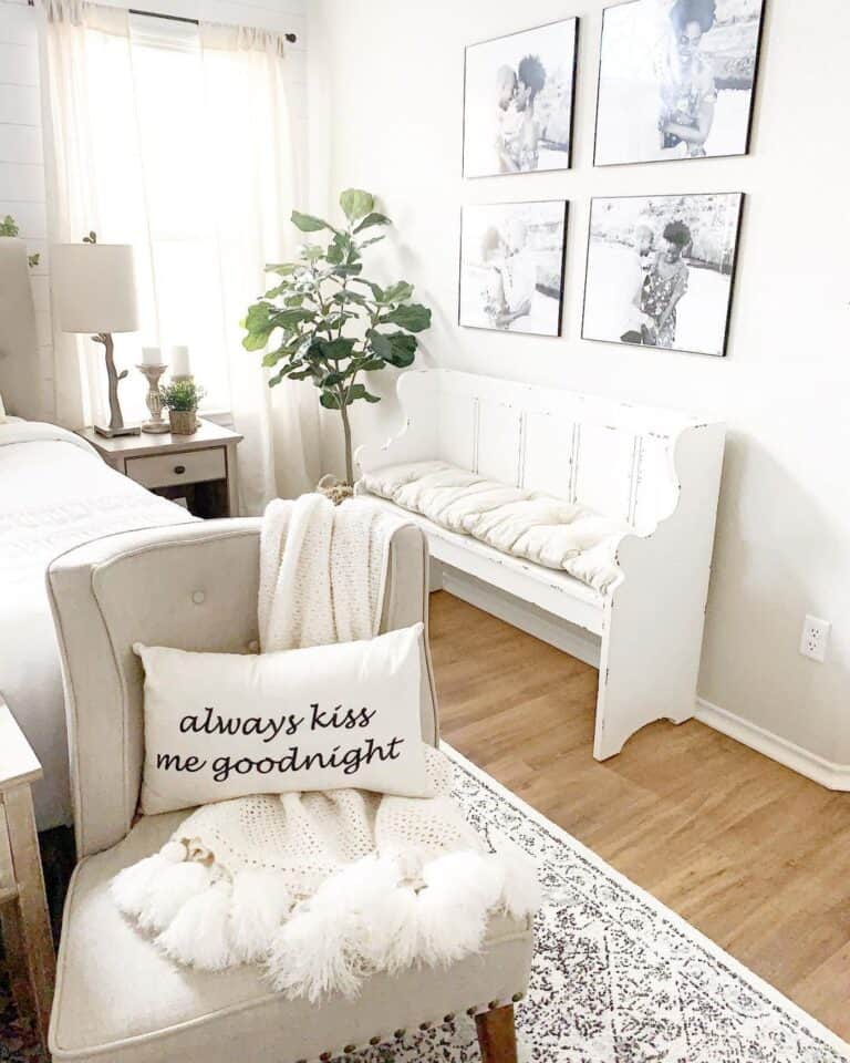 Rustic White Bench Bedroom Seating