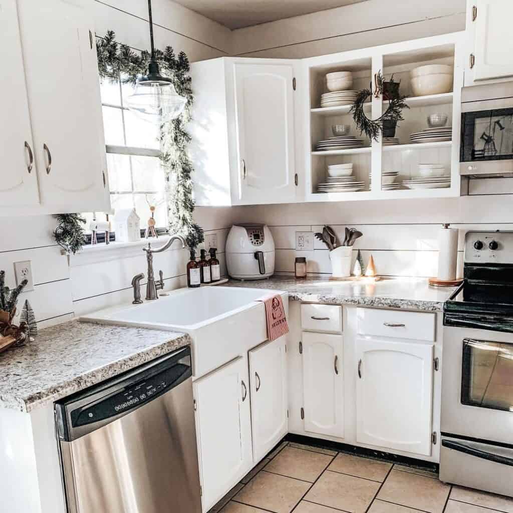 Shiplap Kitchen with Window Over Sink