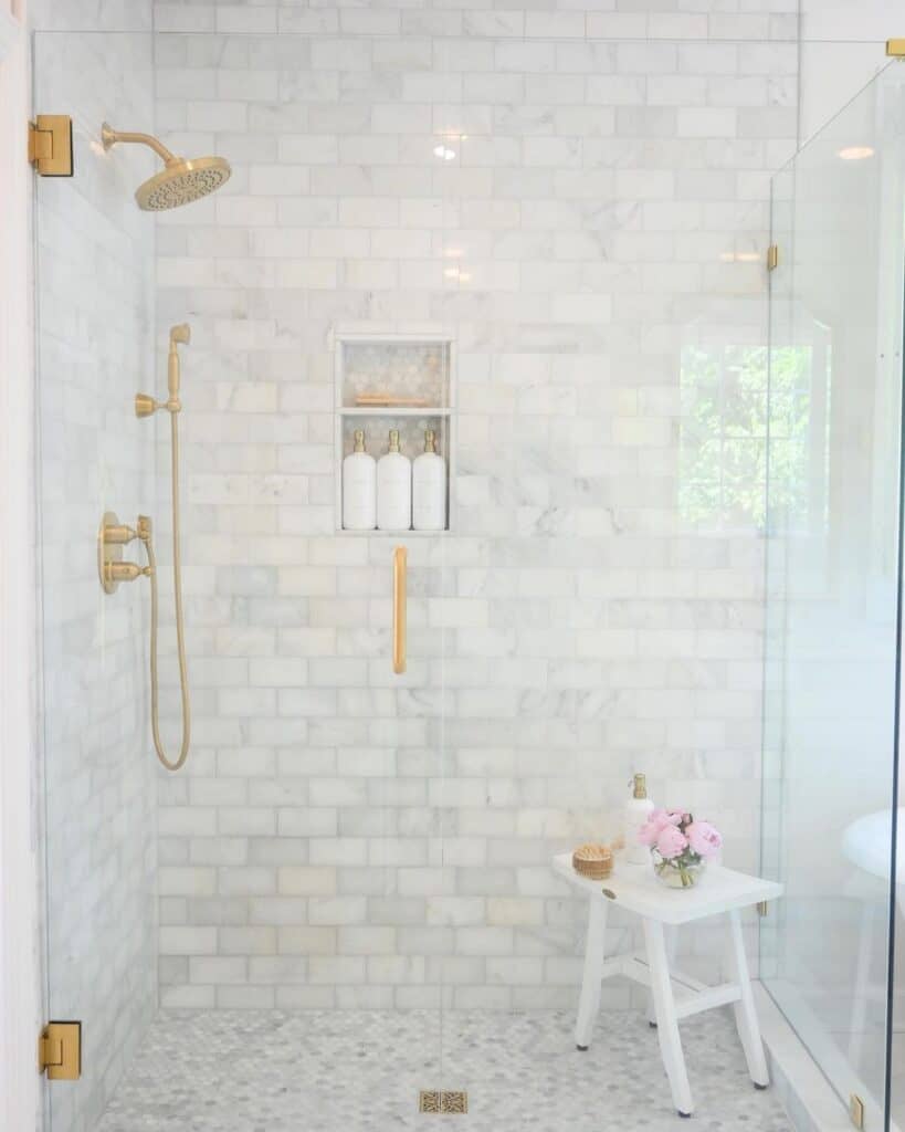 Shower Pan and Niche with Hexagon Tile