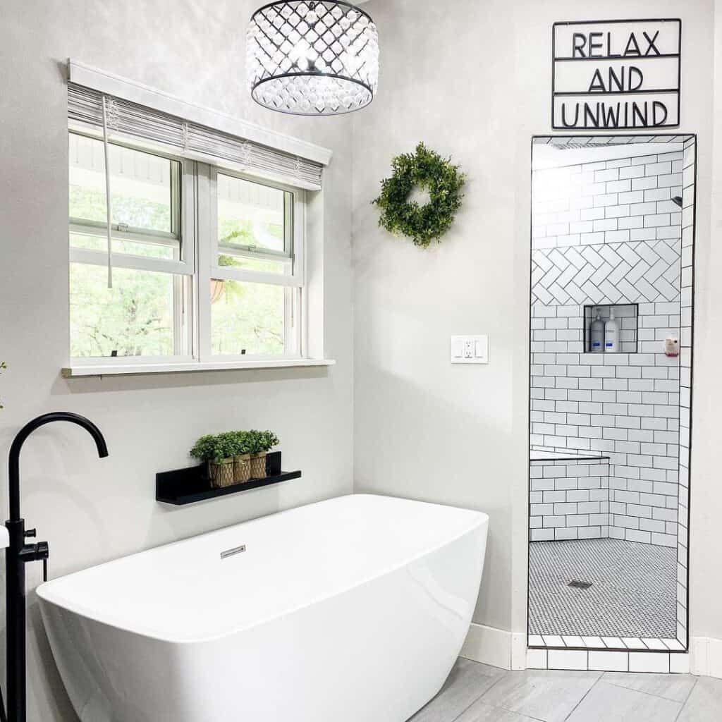 Shower Stall with Herringbone Border Tiles