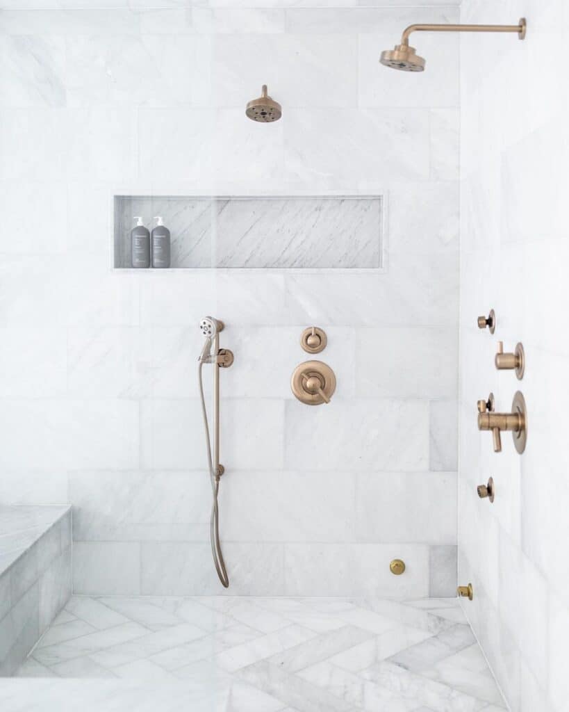 Shower with Rectangular Gray Marble Niche