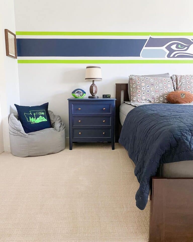 Sports Boy's Room with Blue Nightstand