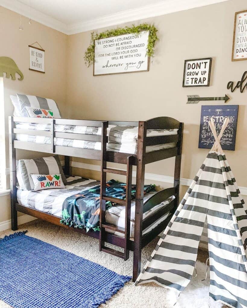 Stained Wood Boy Room Bunk Bed