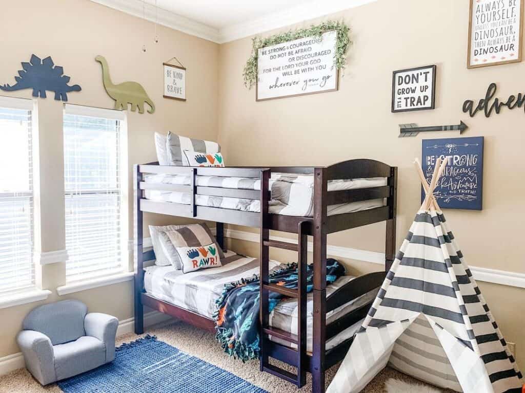 Stained Wood Bunk Bed for Boys