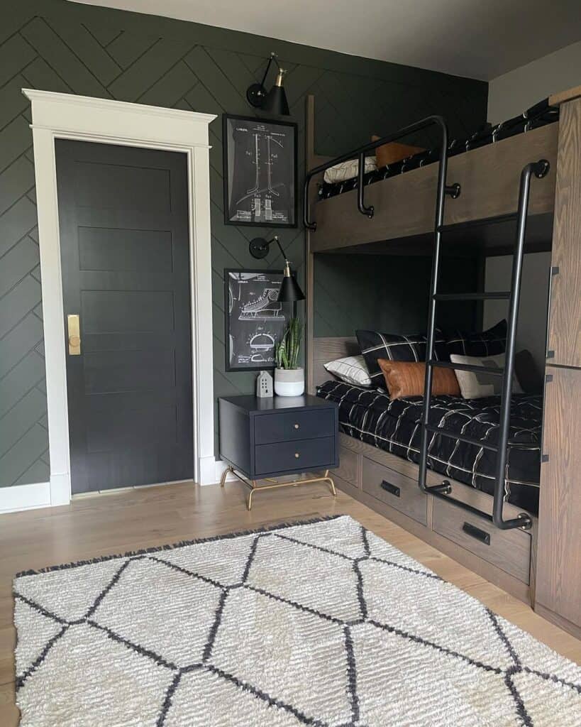 Stained Wood and Black Metal Bunk Bed