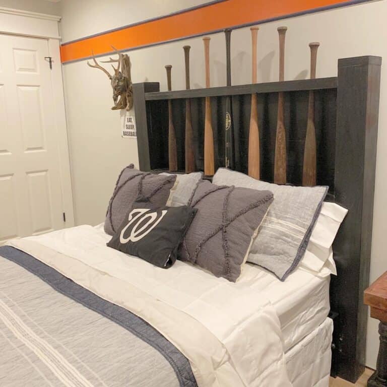 Teen Boy Room with Baseball Bat Headboard