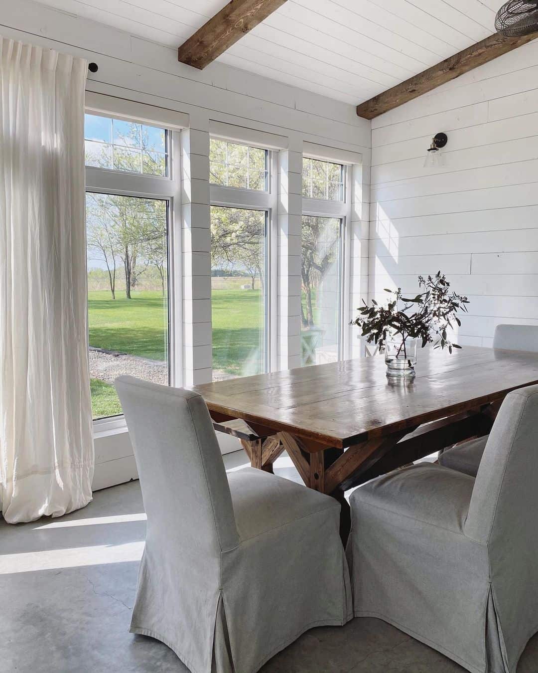 Vaulted White Shiplap Ceiling with Beams Soul & Lane