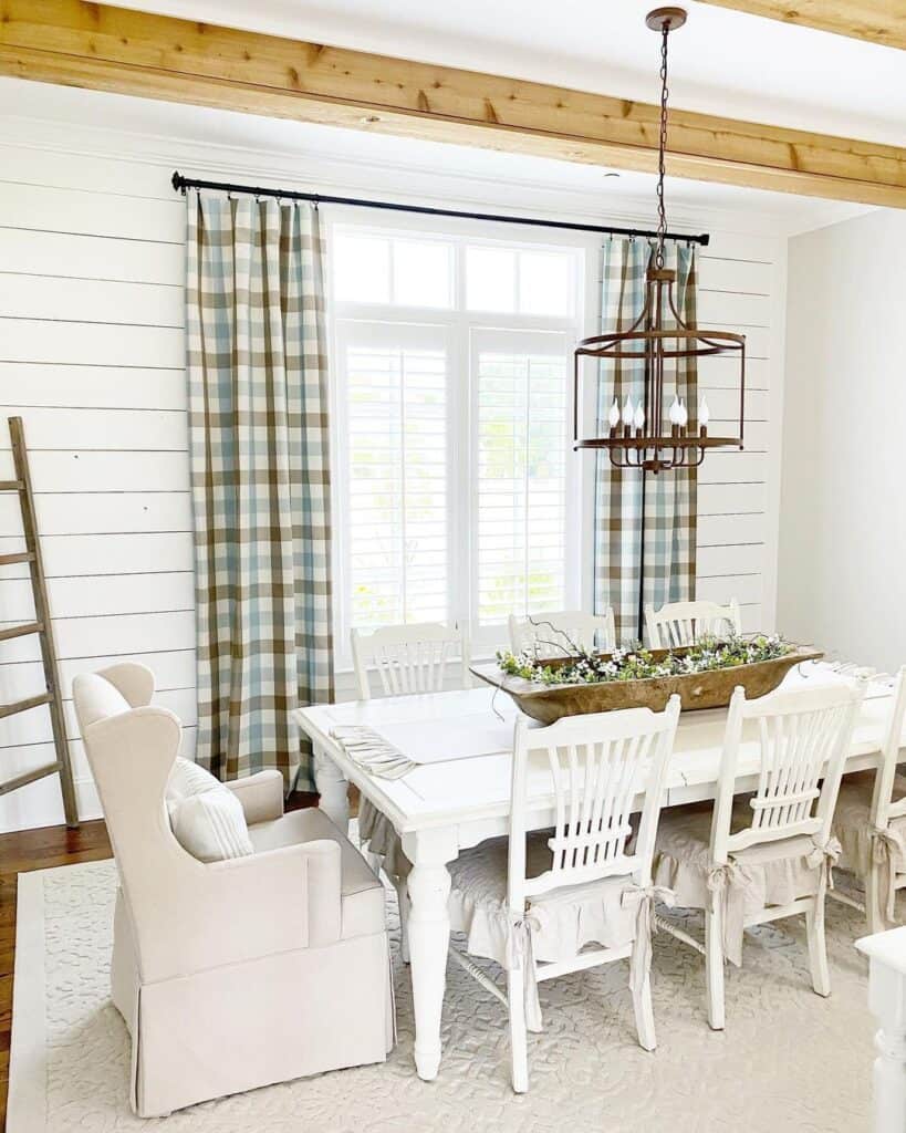 White Ceiling with Stained Wood Beams