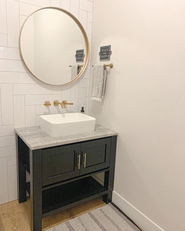 Bathroom Marble Countertop With Herringbone Tiles