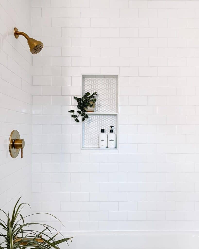 White Penny Tiling Shower Niche with Shelf Soul & Lane