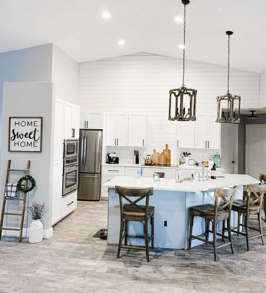 White Shiplap Accent Wall in Kitchen