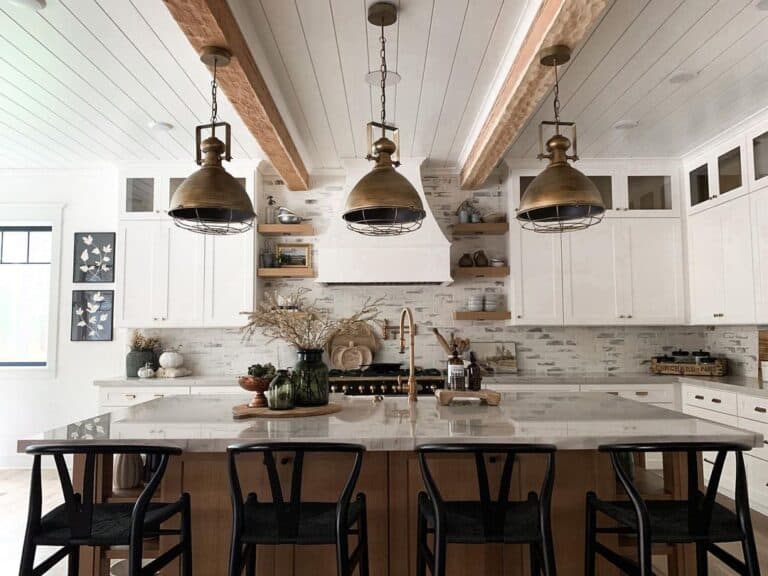 White Shiplap Ceiling with Beams