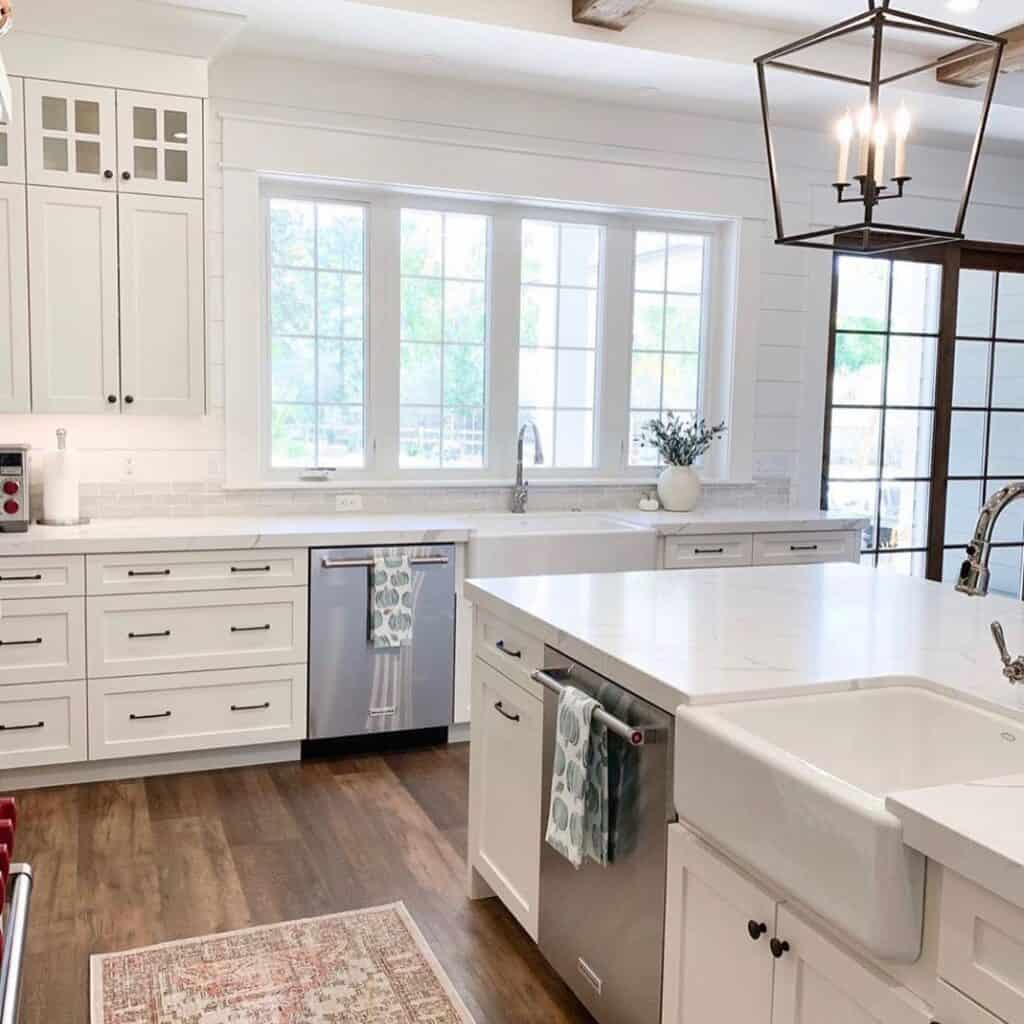 White Shiplap Kitchen with White Cabinets