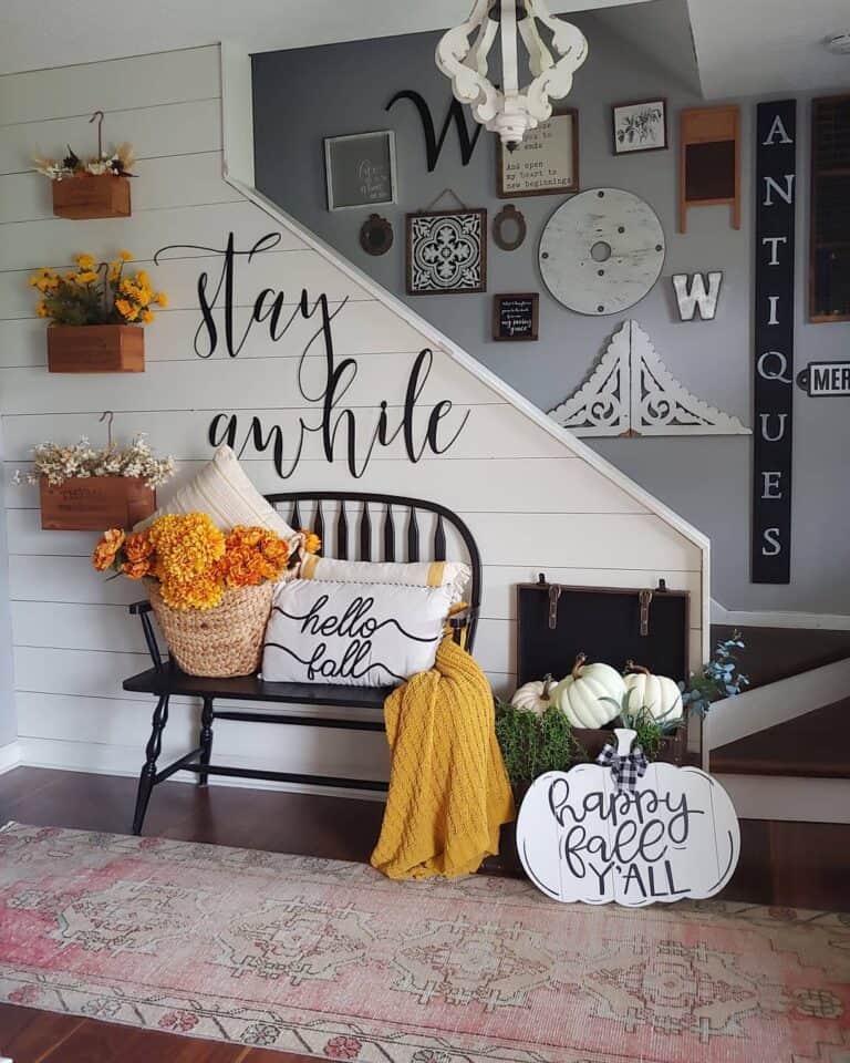 White Shiplap Staircase Gallery Wall