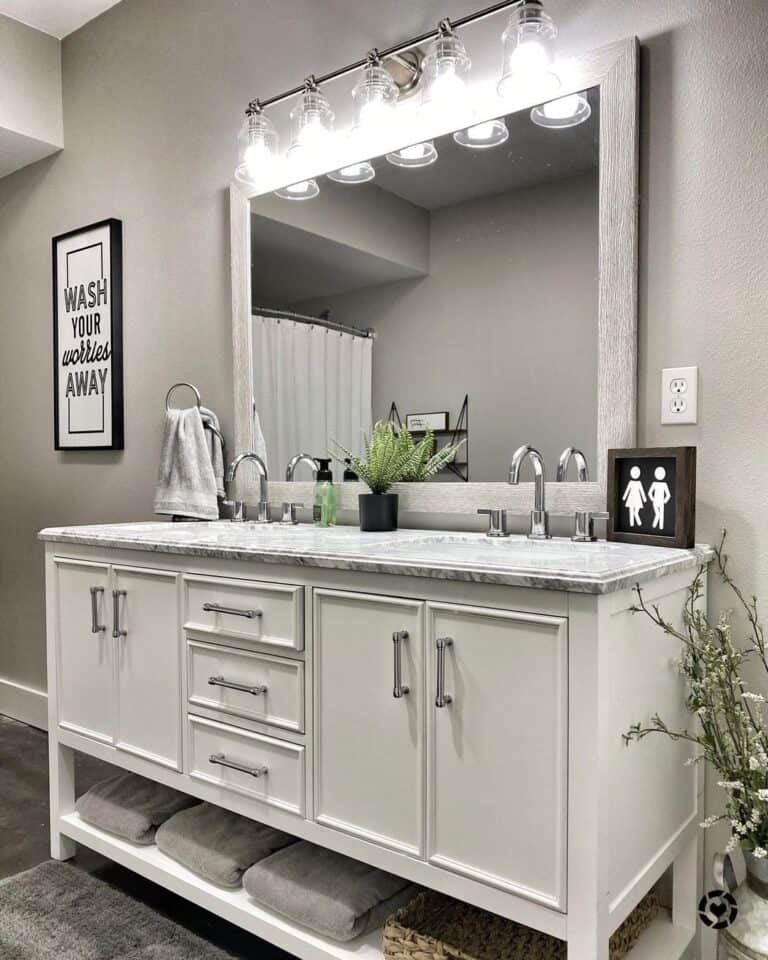 White Stained Wood Framed Bathroom Mirrors