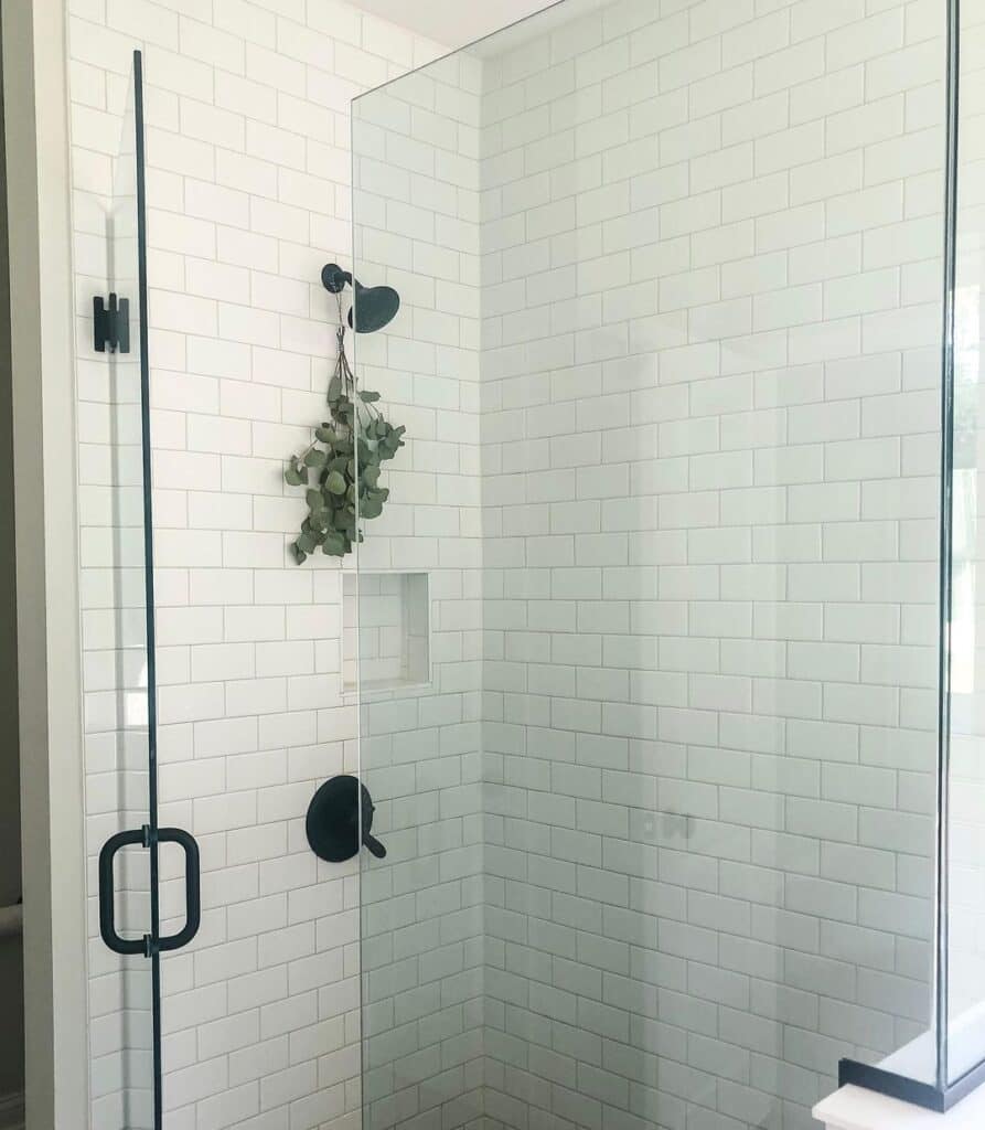 White Subway Tile Shower with Square Niche