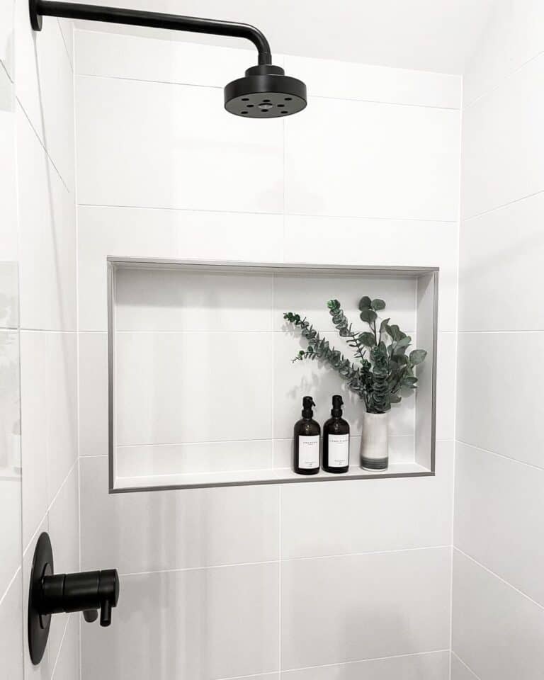 White Tile Shower Niche with Nickel Trim Soul & Lane
