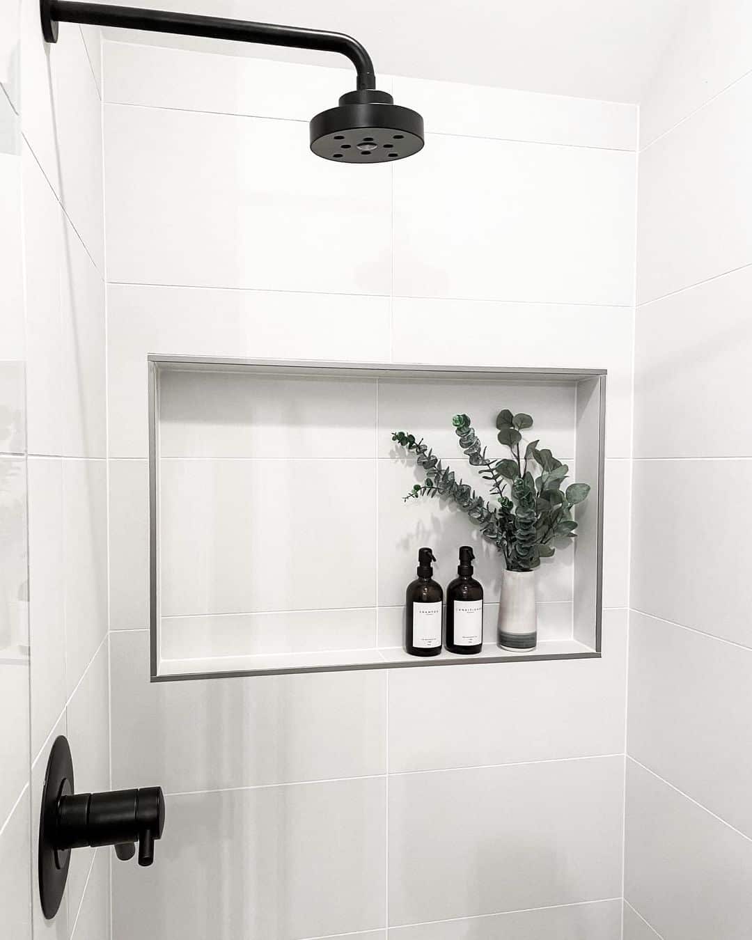 White Tile Shower Niche with Nickel Trim Soul & Lane