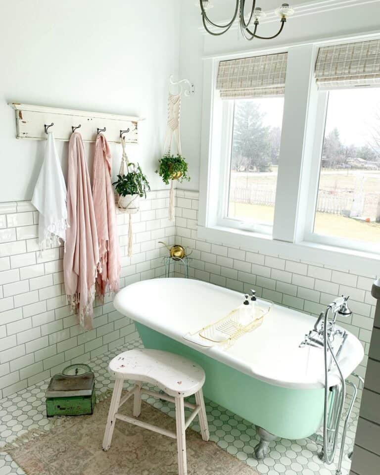 White and Gray Hexagon Tile Bathroom Flooring