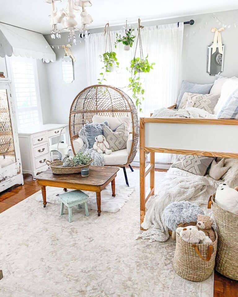 Bedroom with Wood and White Bunk Beds