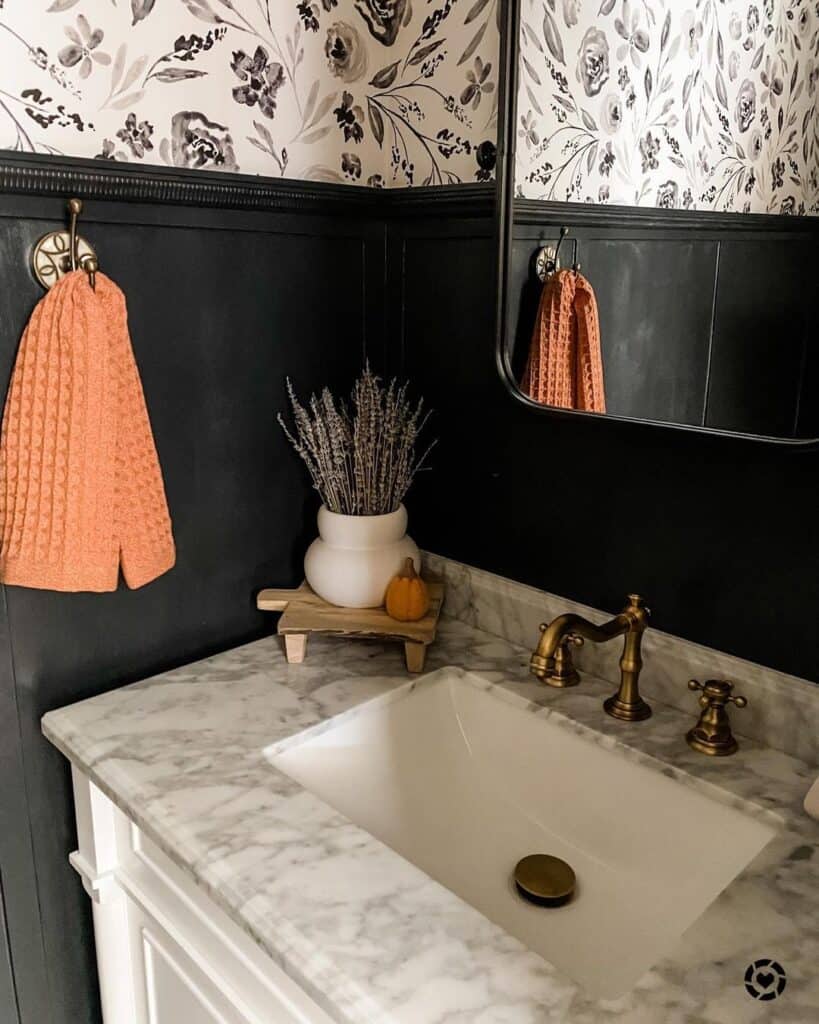 Bathroom Marble Countertop Vanity With Autumn Theme