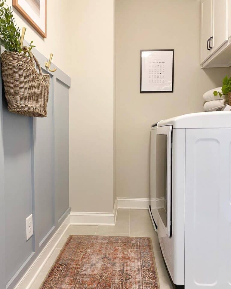 Beige Laundry Room with Sculpted Baseboard